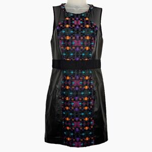 MILLY | Wool/Lambskin Leather Dress With Mesh Cutouts - Chic -Edgy - Embroidered